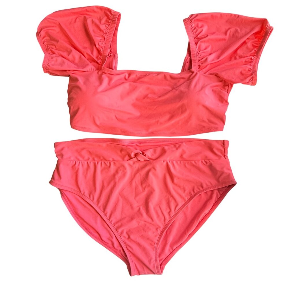 Time And Tru Bikini Womens 3X Coral Nylon Spandex High Waisted Padded